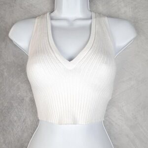 KITH Cropped Tank Top Womens XS White Ribbed Knit V Neck Racerback Stretch